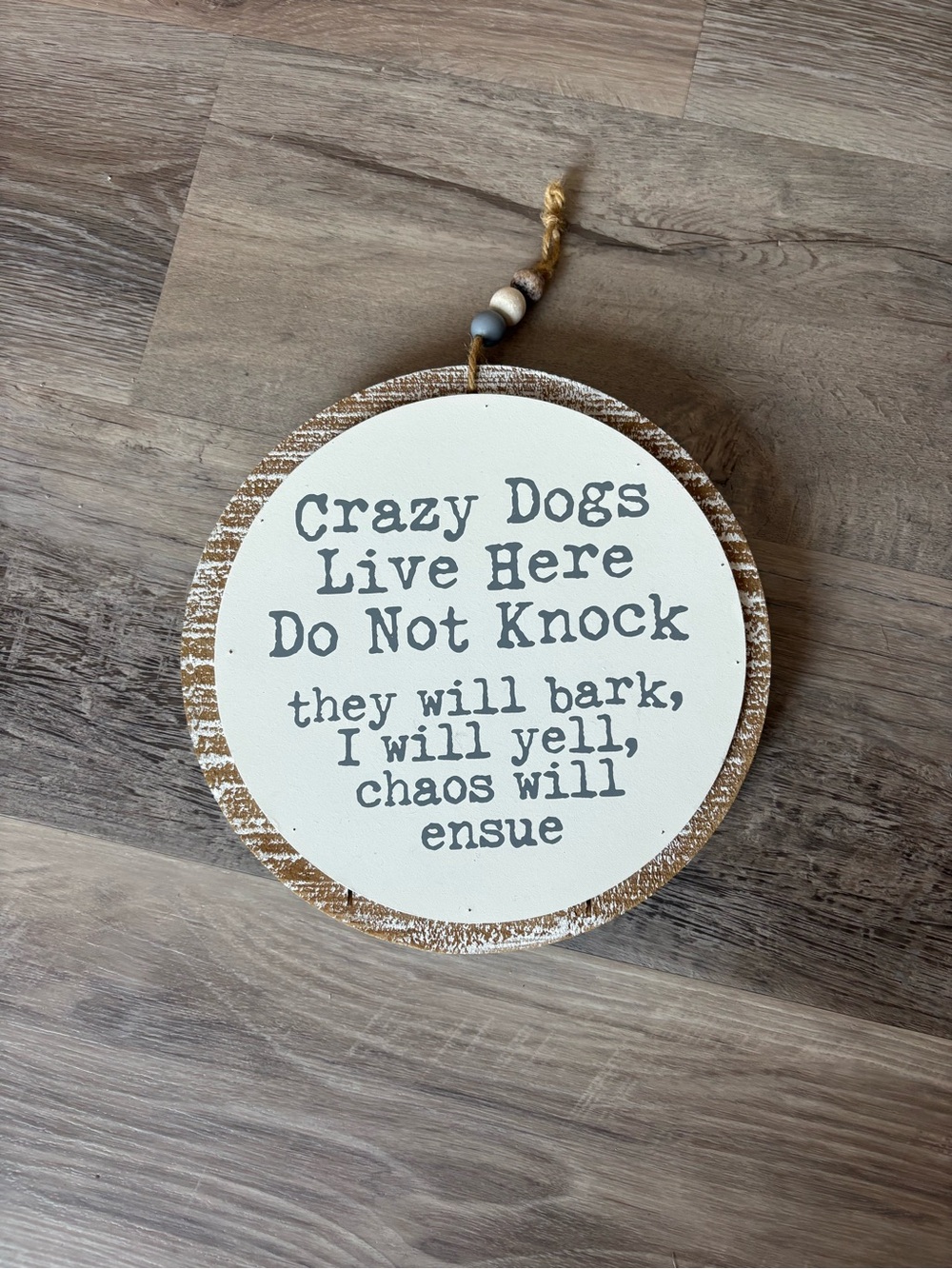 Rustic Handmade White & Brown 'Crazy Dogs Live Here' Wall Sign
